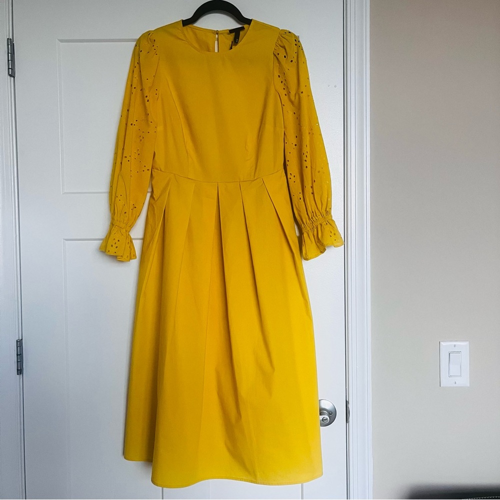 NWT Who What Wear Yellow Cotton Midi Dress with Embroidery Sleeves